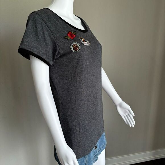 Y2K Love Is All You Need Embroidered Patches Ringer Tee - Picture 7 of 8